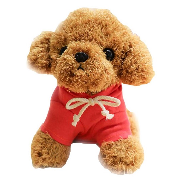Small plush dog toy with custom hoodie T-shirt